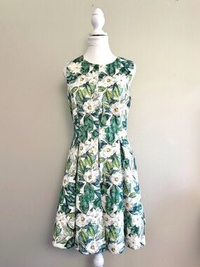 ANTONIO MELANI Textured structured Floral Midi Fit-and-Flare Dress size s/m